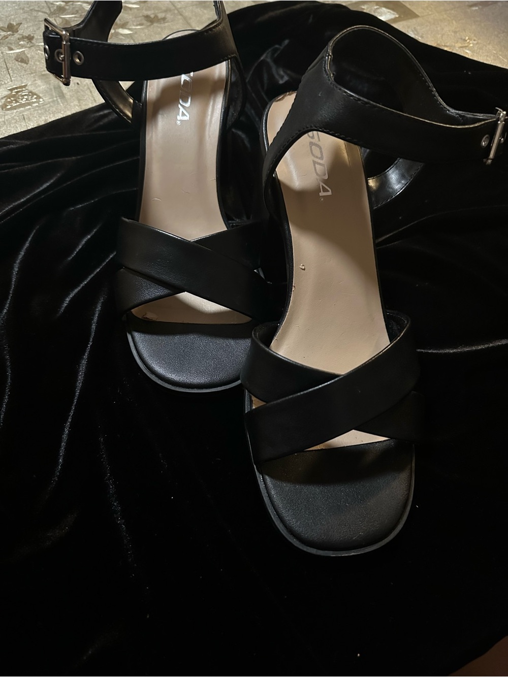 Soda Black Crisscross Ankle Strap Heels